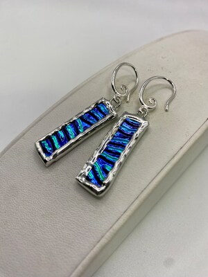 DEEP BLUE Stick Earrings by Hip Chick Glass, Stained Glass Art, Handmade Dangle Drop Earrings, Silver Drop Earrings, Handmade Jewel - image2